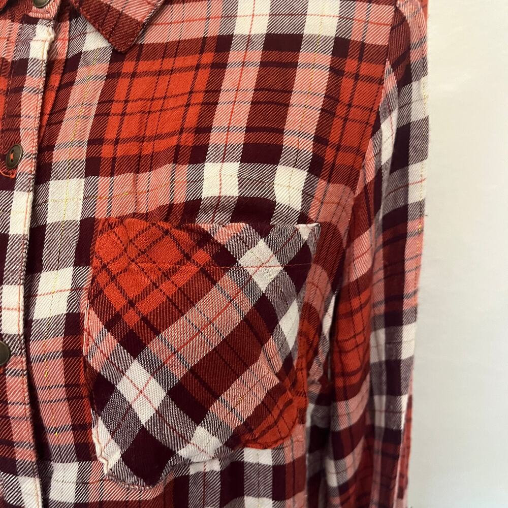 Linda Anderson Crochet Back Plaid Womens Shirt Sz S Boho Western Indie Grunge - Picture 4 of 15